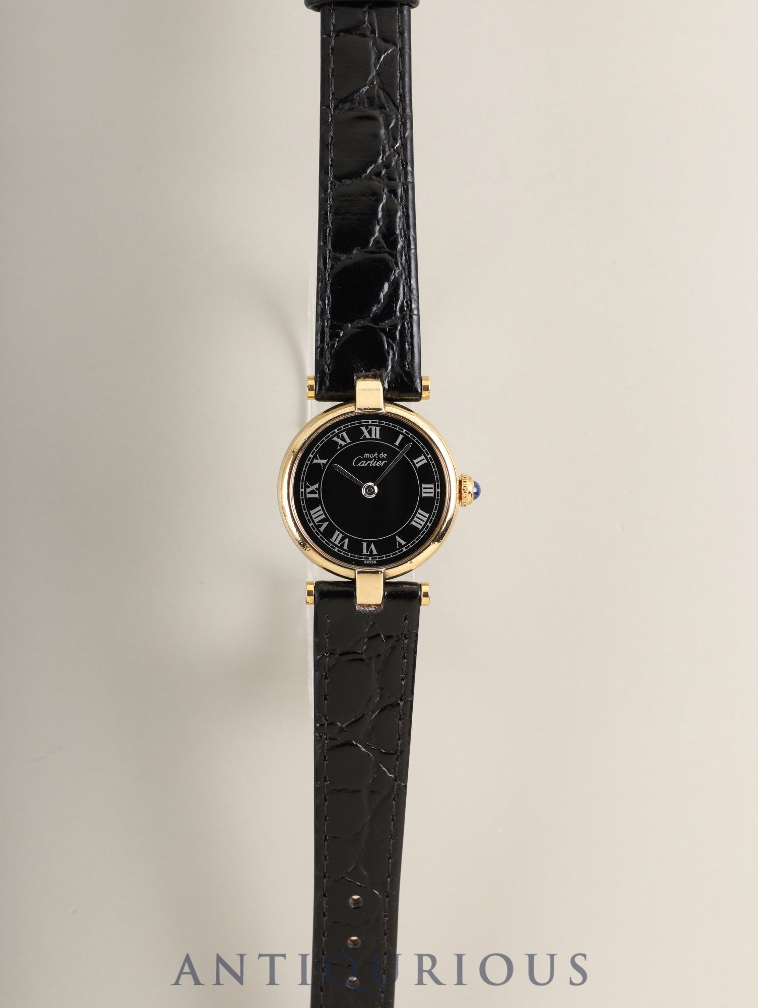 カルティエ マスト ヴァンドーム VLC SM 18 クォーツ Cal.690 SV925 革 純正ピンバックル（GP）ブラックローマン文字盤（SWISS表記）オーバーホール済み