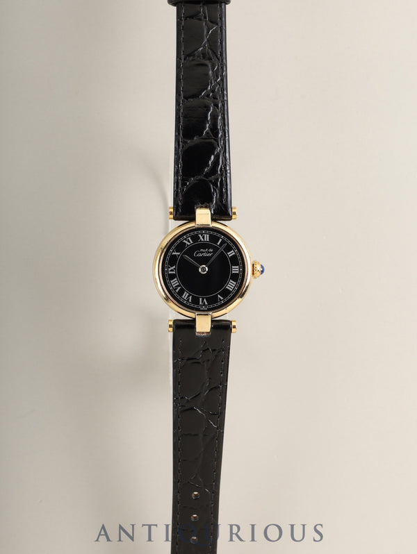 カルティエ マスト ヴァンドーム VLC SM 18 クォーツ Cal.690 SV925 革 純正ピンバックル（GP）ブラックローマン文字盤（SWISS表記）オーバーホール済み