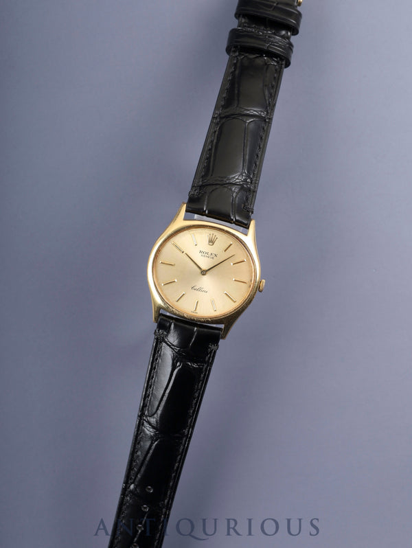 ロレックス チェリーニ 3809 手巻き Cal.1600 750YG 革 純正尾錠（GP） シャンパン文字盤 30番台（1970年）オーバーホール済み