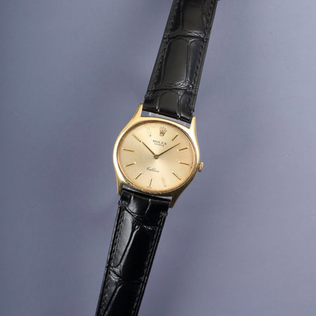 ロレックス チェリーニ 3809 手巻き Cal.1600 750YG 革 純正尾錠（GP） シャンパン文字盤 30番台（1970年）オーバーホール済み