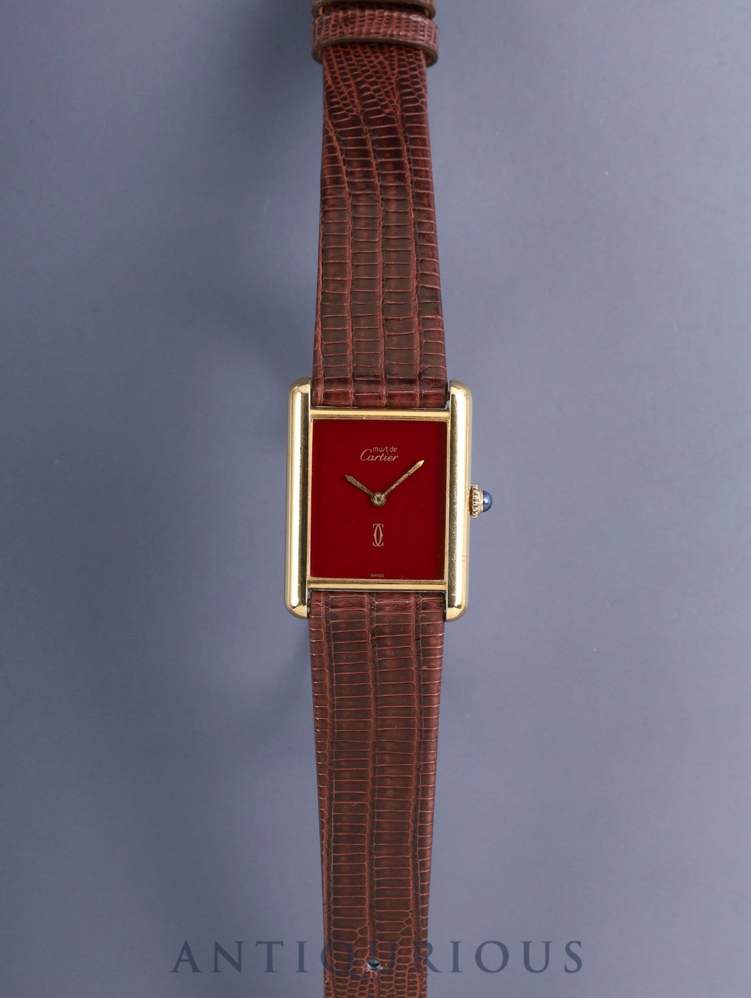 カルティエ マストタンク LM 手巻き Cal.78-1 SV925 革 純正ピンバックル（GP）ガーネットダイアル ボルドー文字盤（SWISS表記） 箱 オーバーホール済み