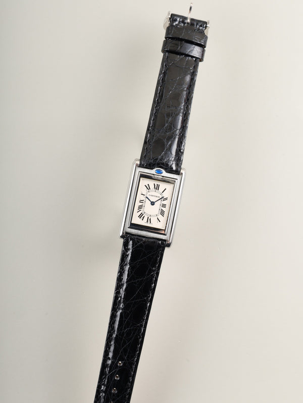 カルティエ タンク バスキュラント MM W1011258 / 2405 クォーツ Cal.059 SS 革 純正ピンバックル（SS） ホワイトローマン文字盤 オーバーホール済み