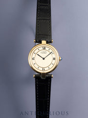 Cartier Must Vendôme VLC LM W1001953 / 590003 Quartz Caliber 90 SV925 Leather Strap with Genuine Pin Buckle (GP) Ivory 4-Point Roman Dial Overhauled
