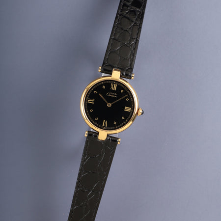 カルティエ マスト ヴァンドーム VLC LM 590003 クォーツ Cal.90 SV925 革 純正尾錠（GP） ブラック飛びローマン文字盤 オーバーホール済み