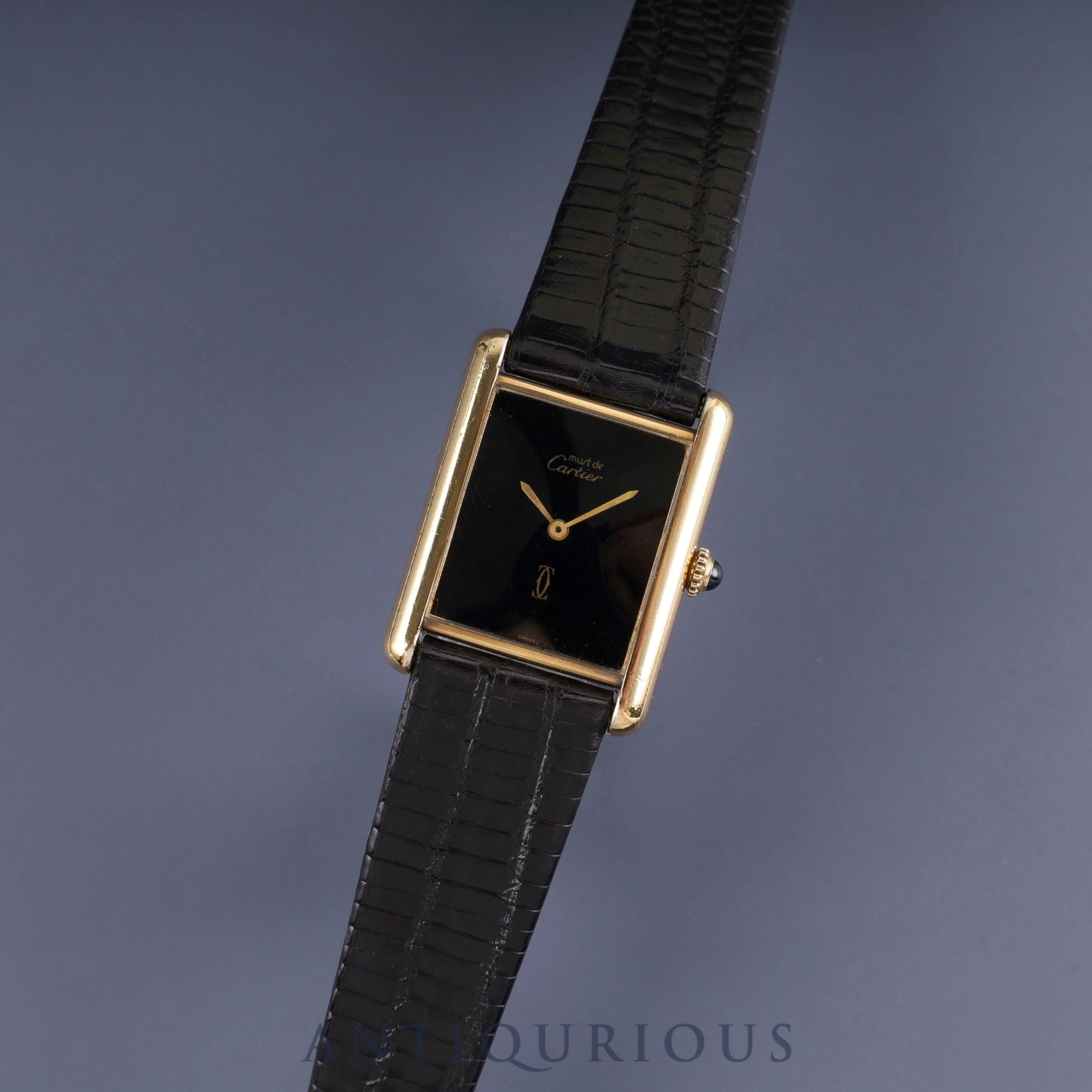 Cartier Must Tank LM Manual winding Cal.78-1 SV925 Leather Genuine buckle (GP) Onyx dial Overhauled