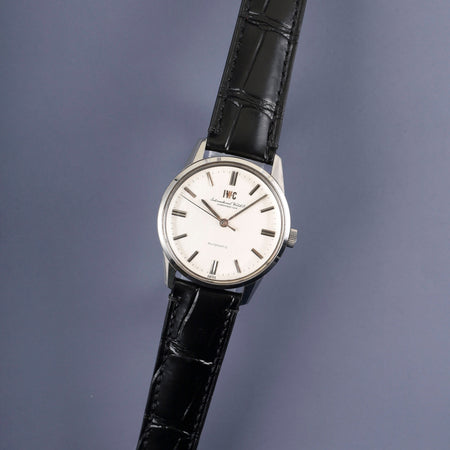 IWC Old Inter Automatic Caliber C.854B Stainless Steel Watch with Leather Strap, Aftermarket Buckle (SS), Silver Dial, Overhauled