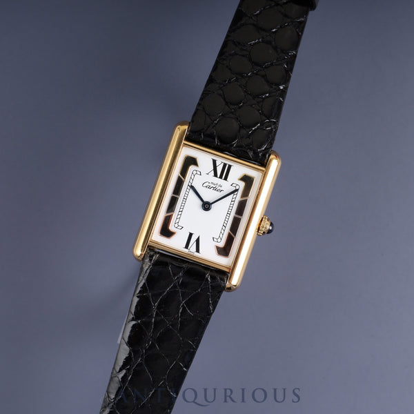 Cartier Must Tank LM 1615 / W1006254 Quartz Caliber 90 SV925 Leather Strap with Genuine GP Buckle, Side Trinity Dial, Overhauled