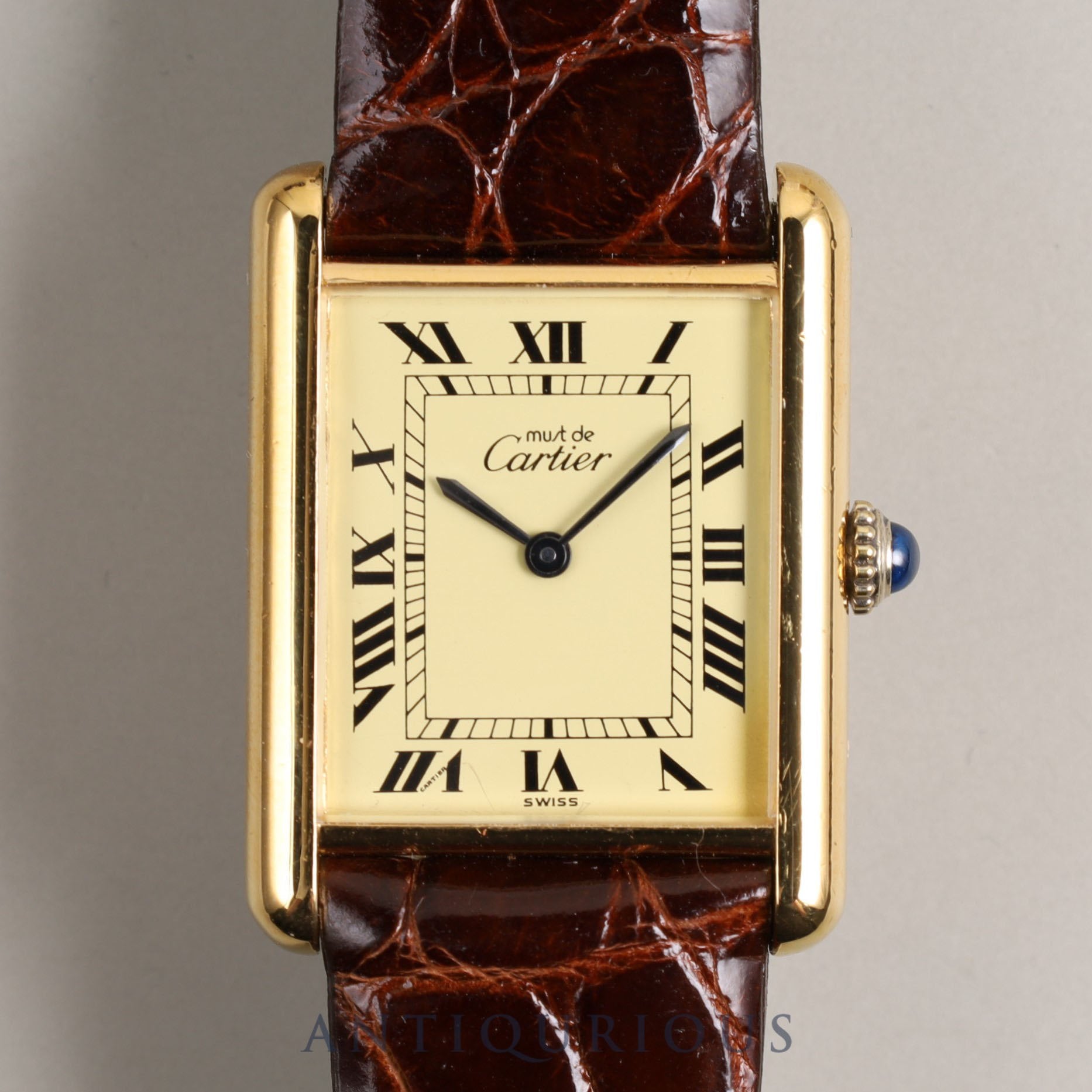 CARTIER Must Tank LM Manual winding Cal.78-1 SV925 Leather Genuine buckle (GP) Ivory dial Overhauled