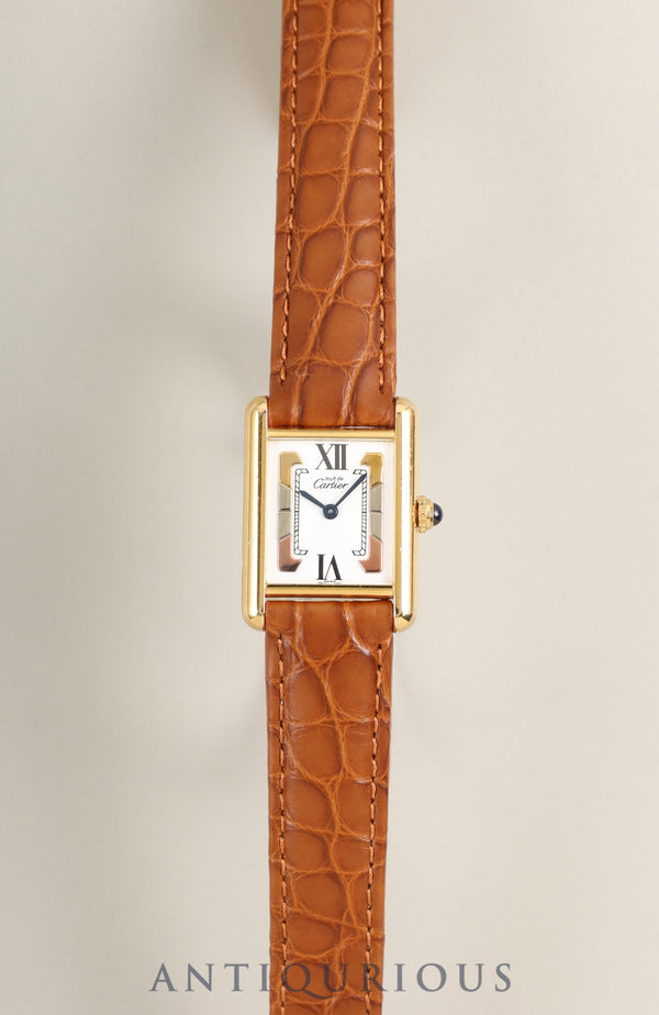 Cartier Must Tank SM 5057001 Quartz Cal.- SV925 Leather strap Original D-buckle (GP) Side Trinity dial (SWISS marking) Complete service completed at Cartier boutique