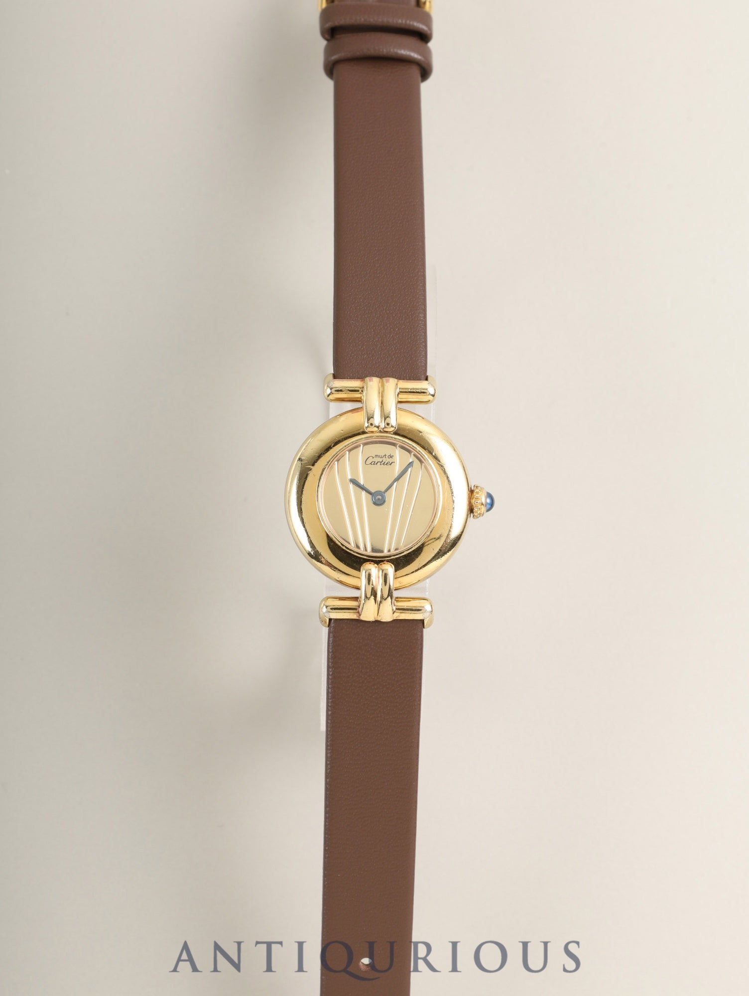 カルティエ マストコリゼ 590002 クォーツ Cal.90 SV925 革 純正尾錠（GP）ゴールド文字盤 保証書（1992年）オーバーホール済み