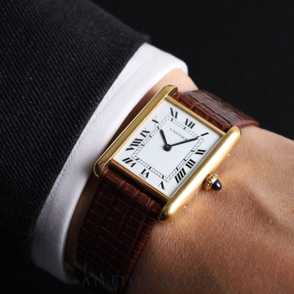 カルティエ タンクルイカルティエ LM 81720552 / 78086 手巻き Cal.2512-1 750 革 純正尾錠（GP） ホワイトローマンPARIS文字盤 オーバーホール済み