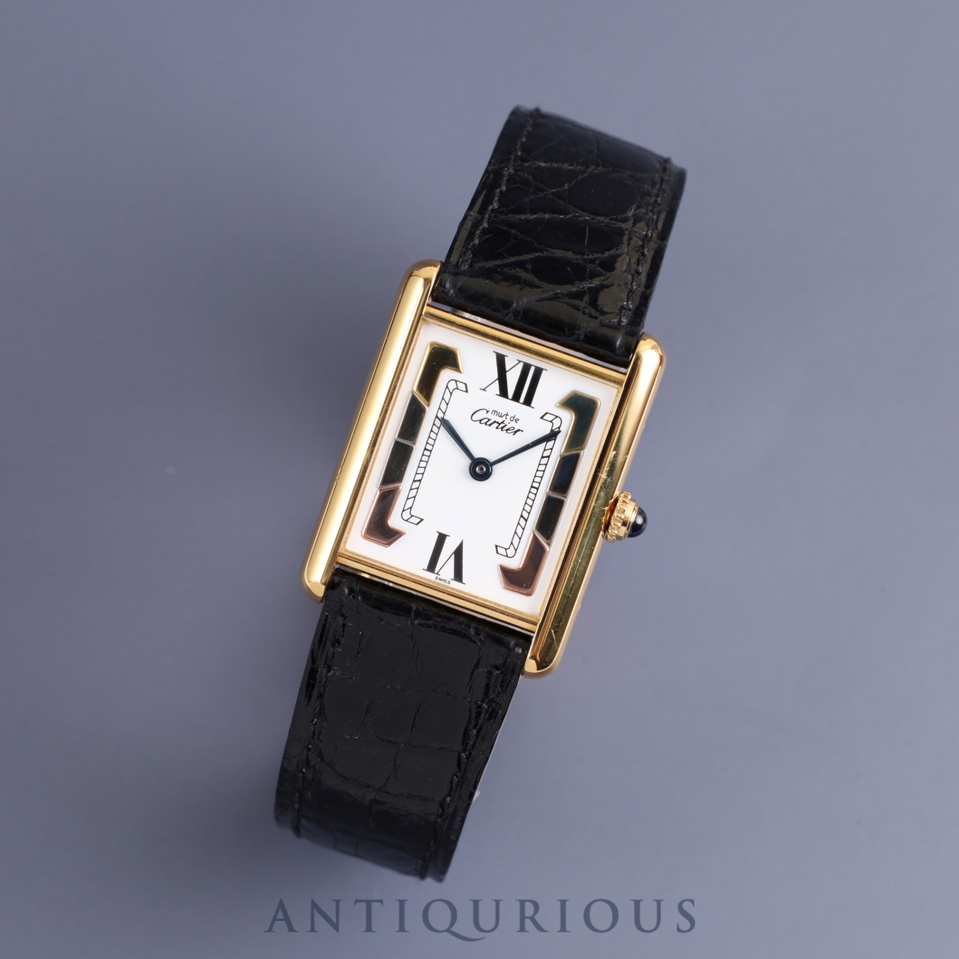 Cartier Must Tank LM 590005 Quartz Cal.90 SV925 Genuine leather strap Genuine D buckle (GP) Trinity dial Box Overhauled