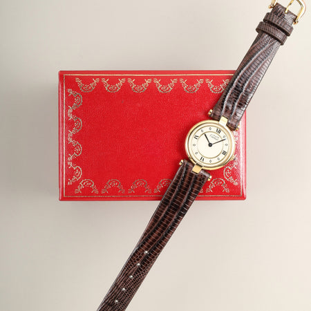 カルティエ マスト ヴァンドーム VLC SM 18 クォーツ Cal.81 SV925 革 純正ピンバックル（GP） アイボリー4点ローマン文字盤 箱 オーバーホール済み