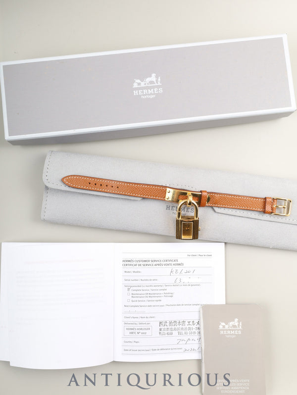 Hermès Kelly Watch KE1.210 Quartz GP Genuine Leather Strap (D Stamp: 2019) Genuine Buckle (GP) Champagne Dial Box Case Booklet Warranty (2022) Overhauled