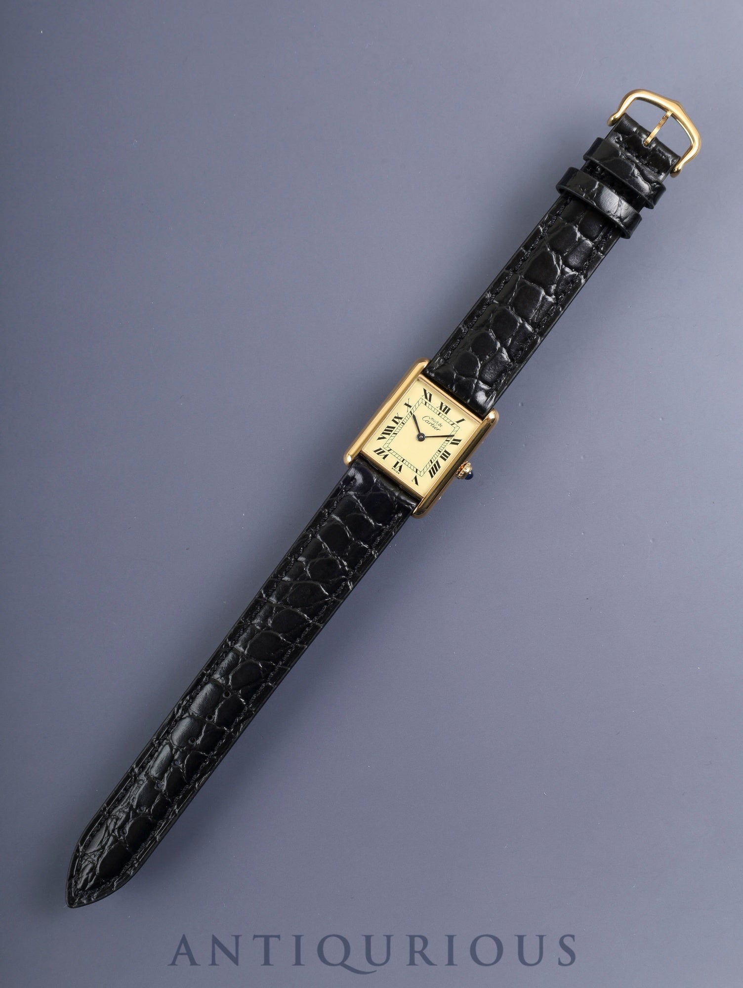 カルティエ マストタンク LM 590005 クォーツ Cal.690 SV925 革 純正ピンバックル（GP）アイボリーローマン文字盤（SWISS表記）箱 冊子