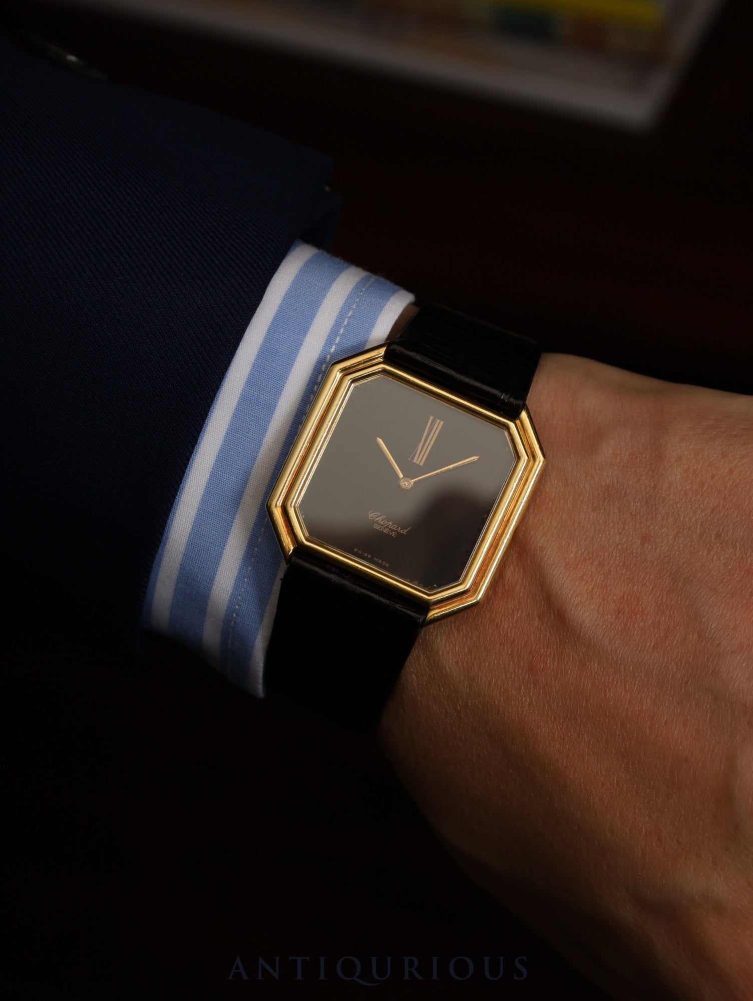 ショパール L.U.C U2130 手巻き Cal.895 AU750 革 社外尾錠（GP） オニキス文字盤 冊子 保証書（1979年）保証登録カード 純正革ベルト オーバーホール済み