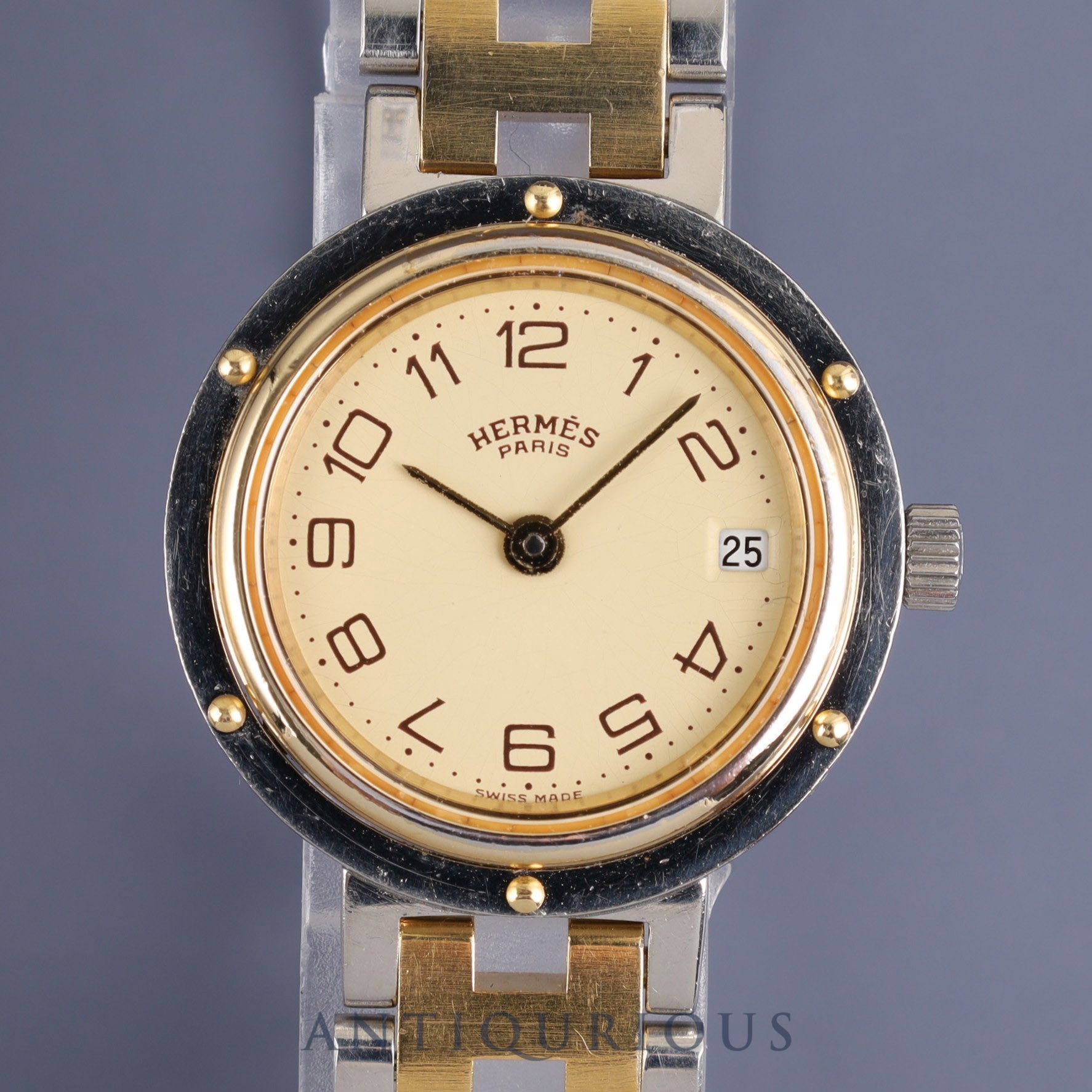 Hermes Clipper 51.03 Quartz SS / GP Champagne Arabic Dial Overhauled