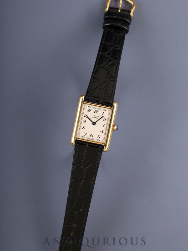 Cartier Must Tank LM 590005 Quartz SV925 Leather Genuine Pin Buckle (GP) Arabic Dial (SWISS MADE) Overhauled, Complete Service at Cartier Boutique