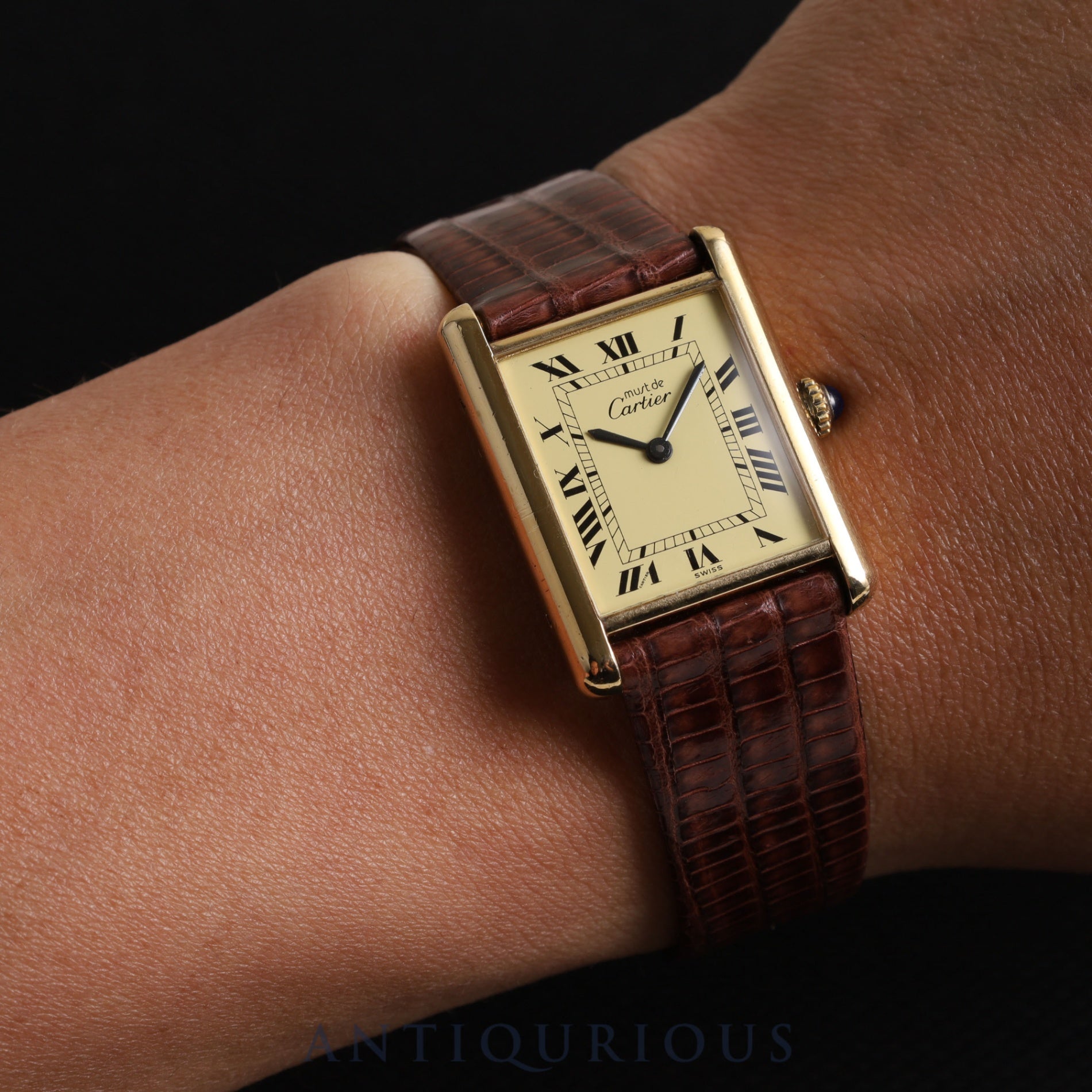 Cartier Must Tank LM Manual winding Cal.78-1 SV925 Leather Genuine buckle (GP) Ivory dial Overhauled