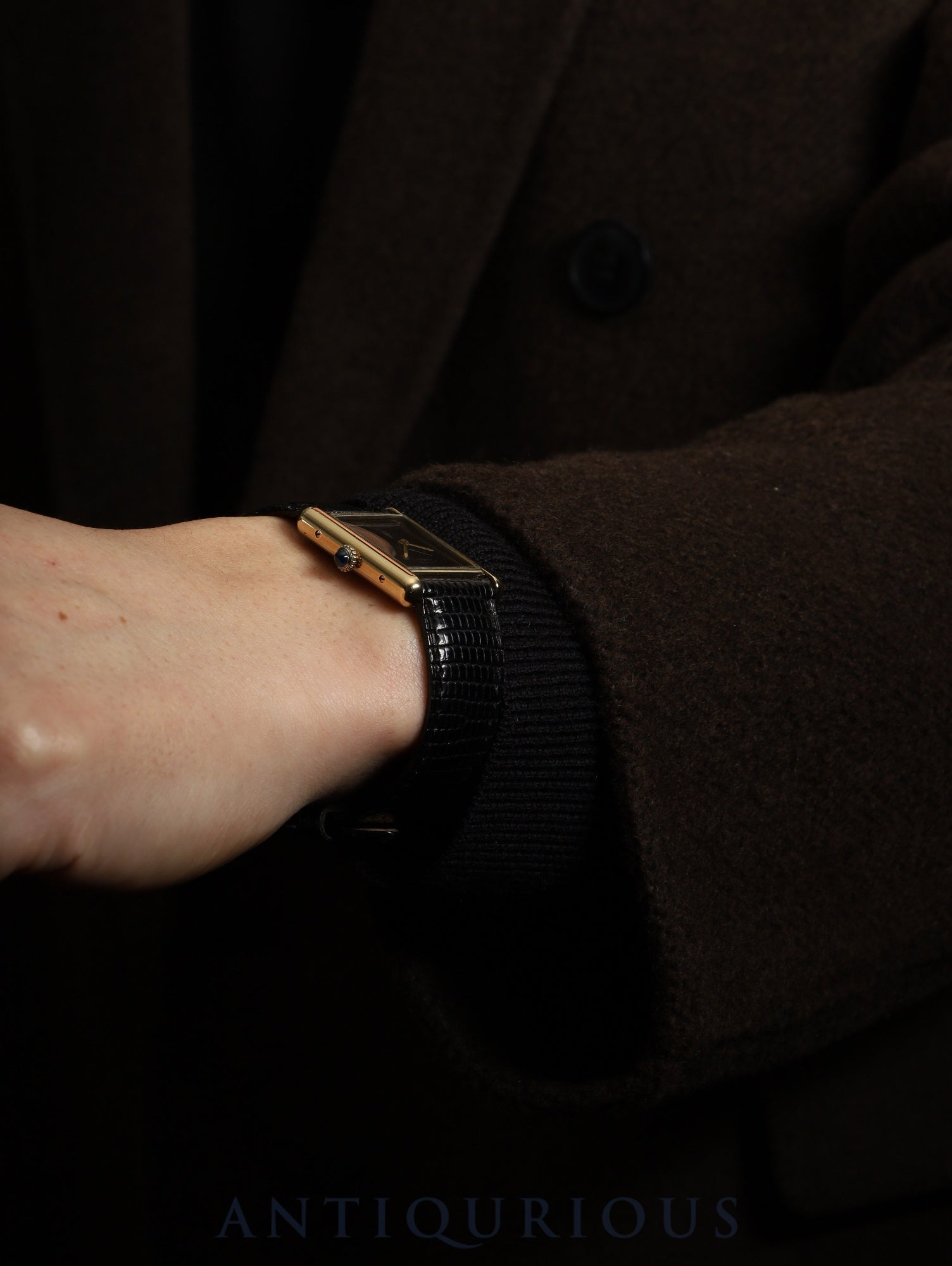 Cartier Must Tank LM, manual winding, Cal. 78-1, SV925, genuine leather strap, genuine buckle (GP), onyx dial, circa 1976-1981, overhauled.