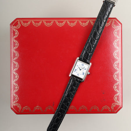 カルティエ マストタンク MM W1014054 / 2416 クォーツ Cal.057 SV925 革 純正Dバックル（SS） ホワイト飛びローマンCC文字盤 箱 オーバーホール済み