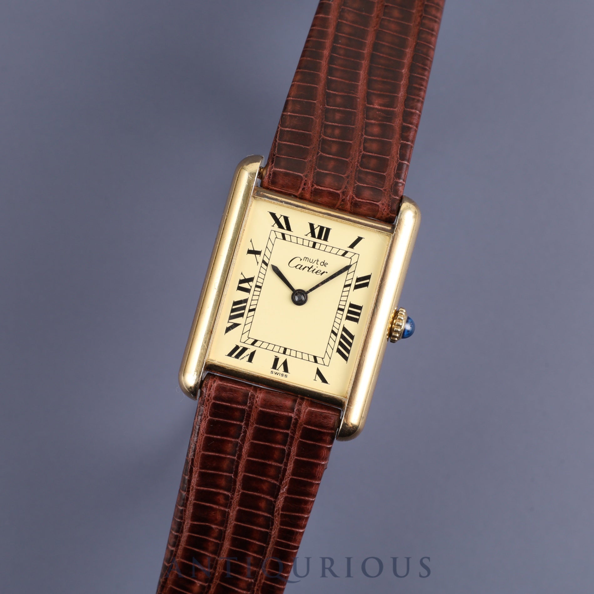 Cartier Must Tank LM Manual winding Cal.78-1 SV925 Leather Genuine buckle (GP) Ivory Roman dial Overhauled