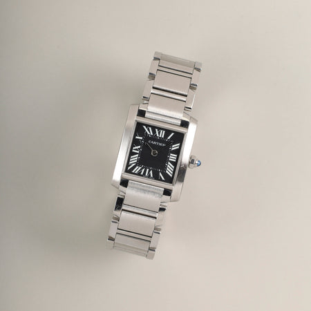 カルティエ タンクフランセーズ SM W51026Q3 / 2384 クォーツ Cal.057 SS SS ブラック文字盤（アジア限定） オーバーホール済み