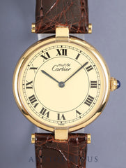 Cartier Must Vendome VLC LM 590003 Quartz Cal.90 SV925 Leather Original Pin Buckle (GP) Ivory Roman Dial (SWISS marking) Overhauled