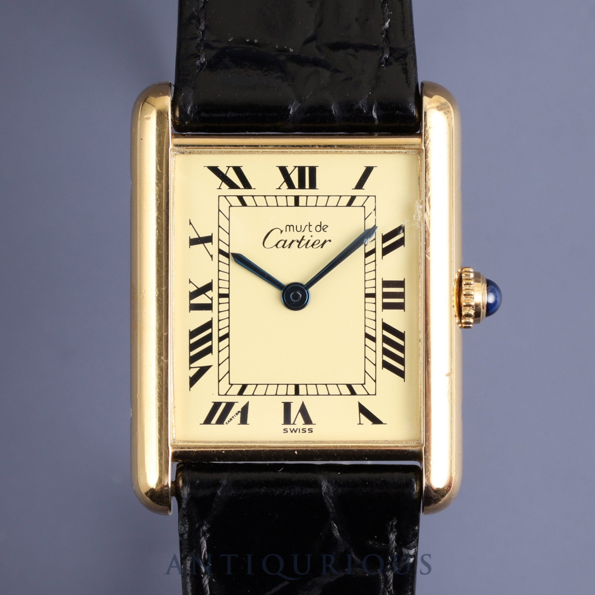 Cartier Must Tank LM 590005 Quartz Cal.90 SV925 Leather Genuine Buckle (GP) Ivory Roman Dial Overhauled