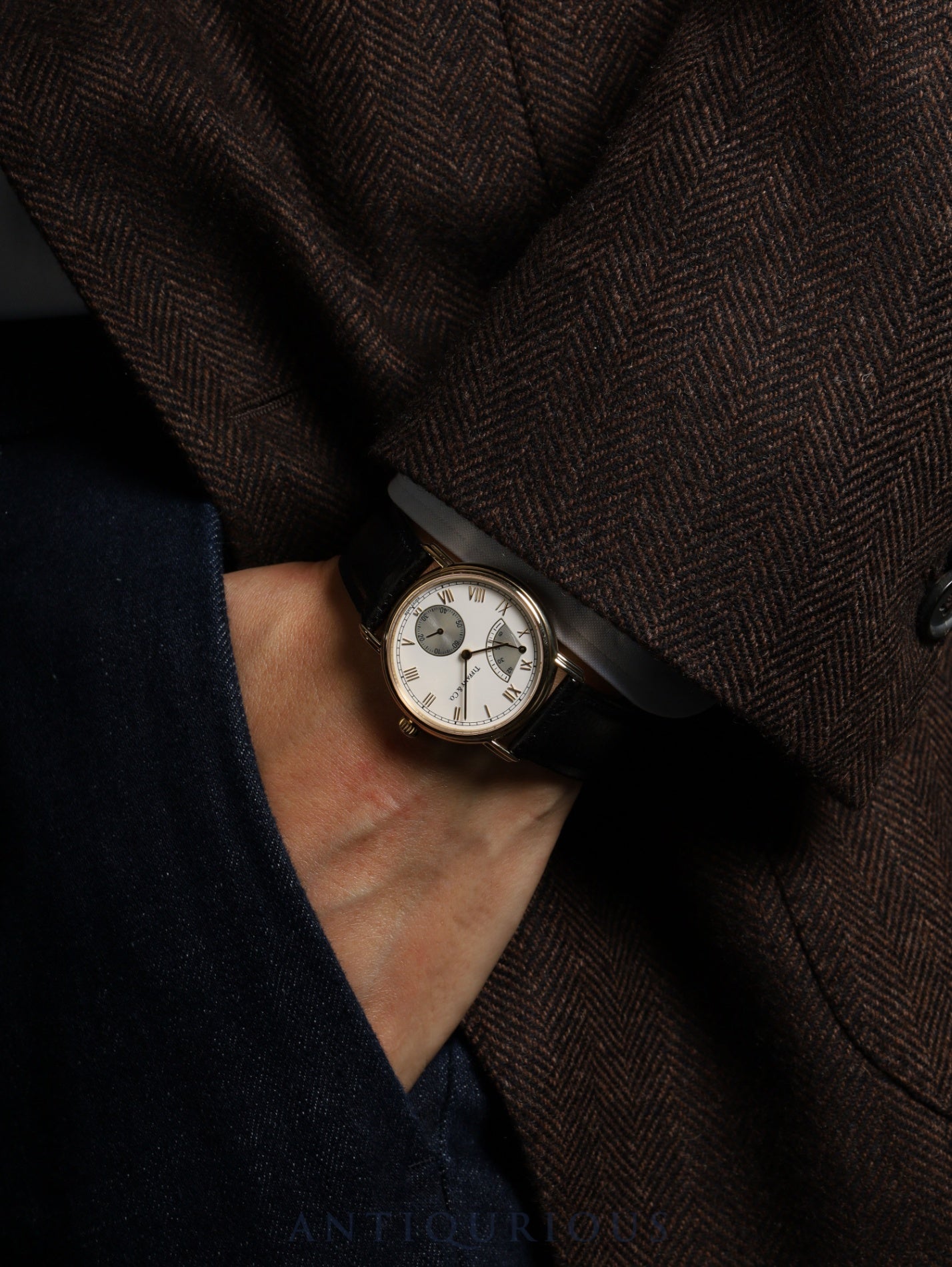 Tiffany Classic Power Reserve Small Seconds M263 Manual Winding Caliber ETA7001 18K Gold with Genuine Leather Strap and Genuine Buckle (GP) White Roman Dial Overhauled