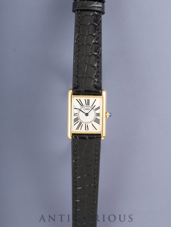 カルティエ マストタンク LM 590005 クォーツ Cal.90 SV925 革 純正ピンバックル（GP）オパラン文字盤（SWISS表記）オーバーホール済み 新品仕上げ済み