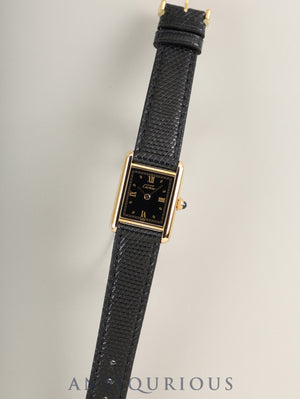 Cartier Must Tank SM 557051 Quartz Caliber 057 SV925 Leather Genuine Pin Buckle (GP) Black Roman Dial (SWISS Marking) Overhauled