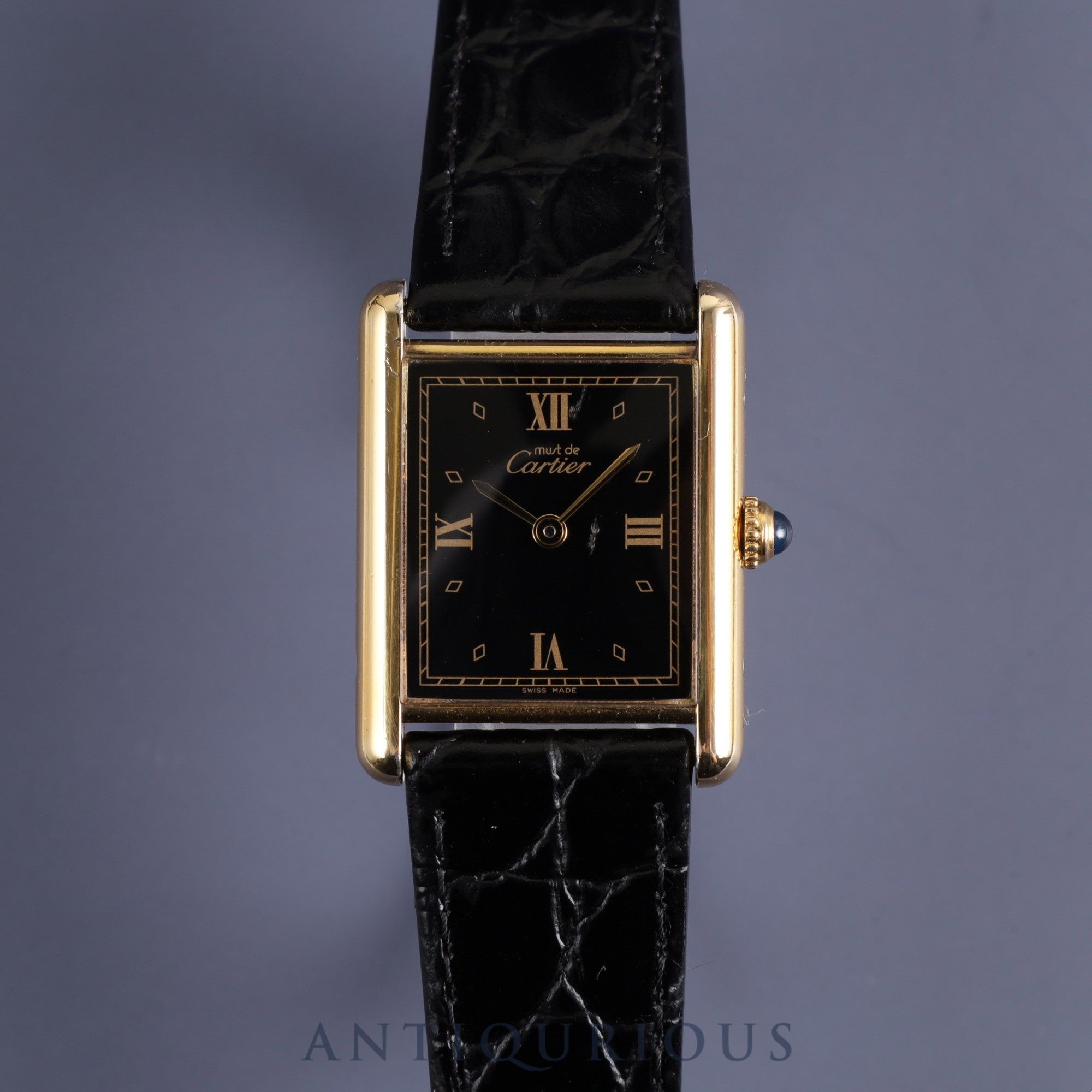 Cartier Must Tank LM 590005 Quartz SV925 Leather Genuine Buckle (GP) Black Roman Dial Complete service (full maintenance) completed at Cartier boutique