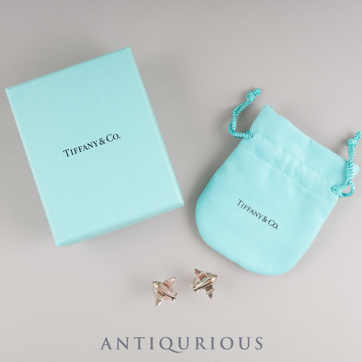 Tiffany &amp; Co. cufflinks with airplane motif, sterling silver, box and dust bag