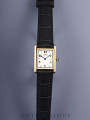 カルティエ マストタンク LM 590005 クォーツ Cal.90 SV925 革 純正尾錠（GP） 飛びアラビアCC文字盤（SWISS表記） 箱 冊子 保証書（1992年/H4）オーバーホール済み