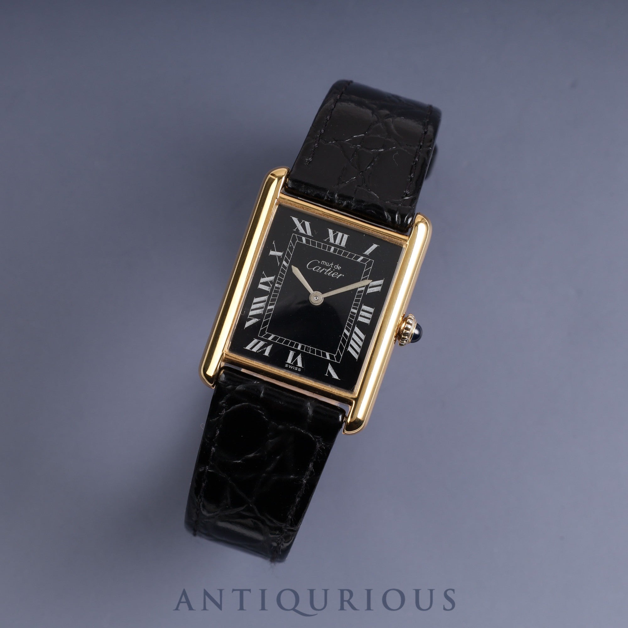 Cartier Must Tank LM Manual Winding Black Roman Dial