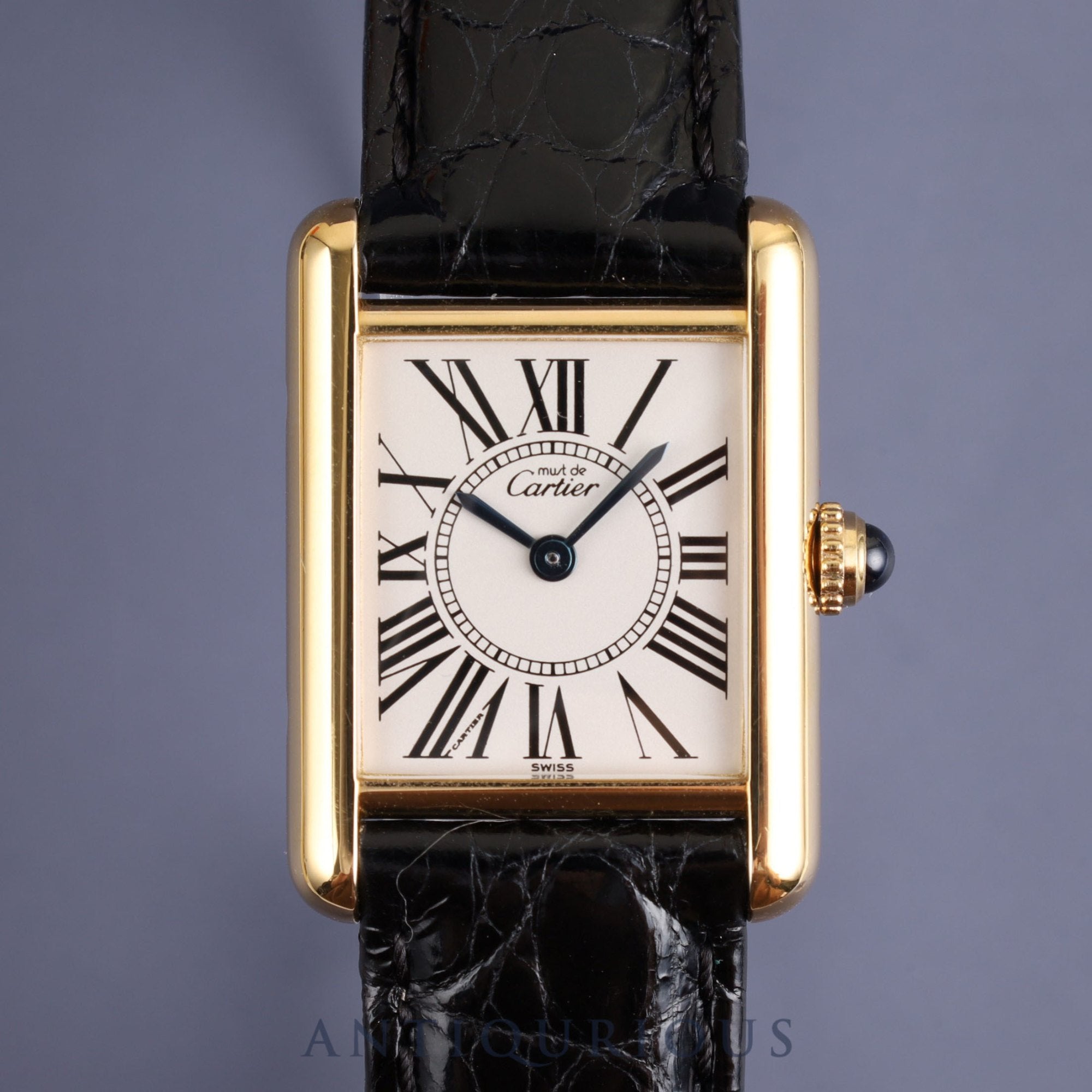 Cartier Must Tank SM 1613 Quartz Cal.057 SV925 Leather Genuine D Buckle (GP) Opalan Dial Overhauled