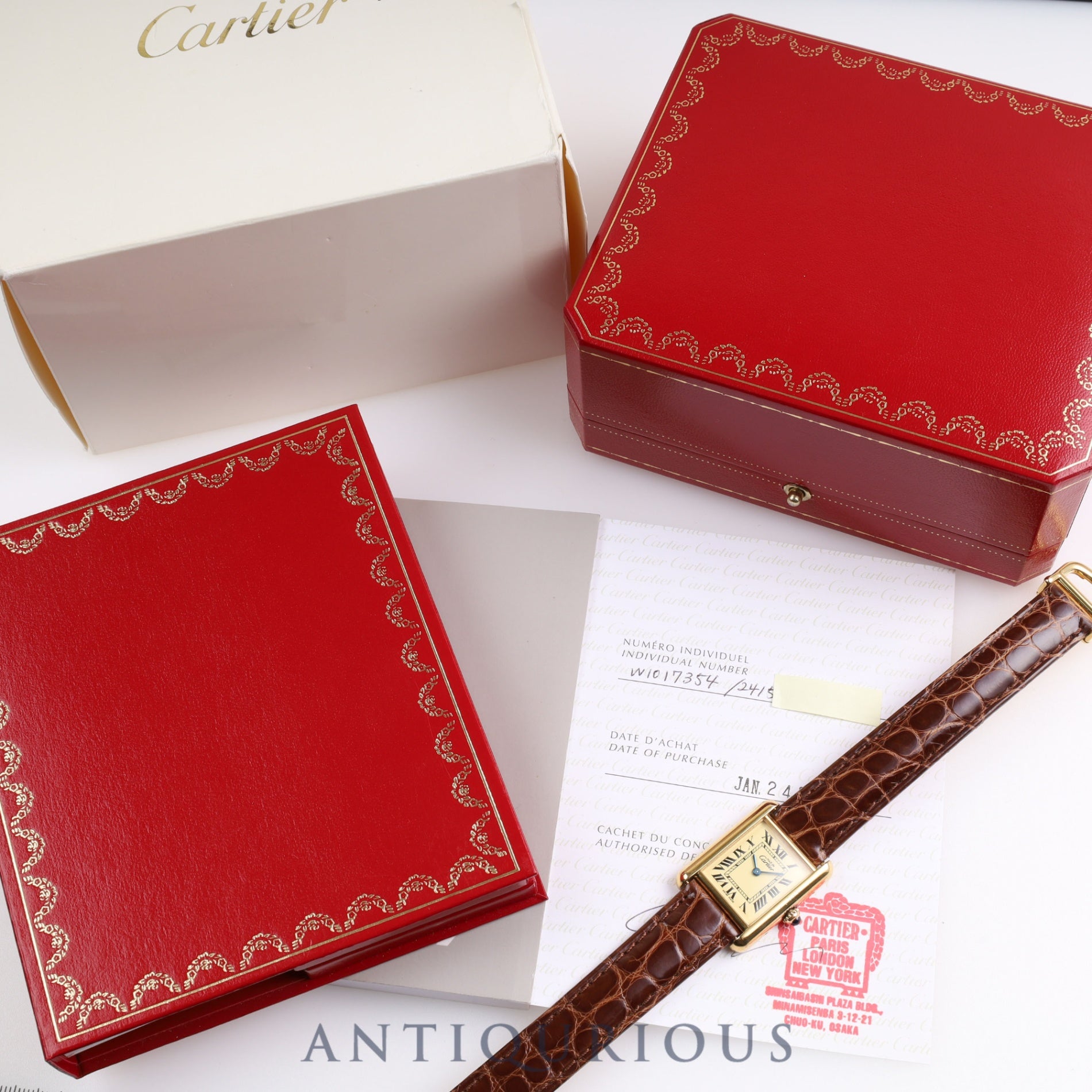 CARTIER カルティエ マストタンク MM QZ W1017354 / 2415 925 革 アイボリー文字盤 純正バックル 箱 保証書（2005年）