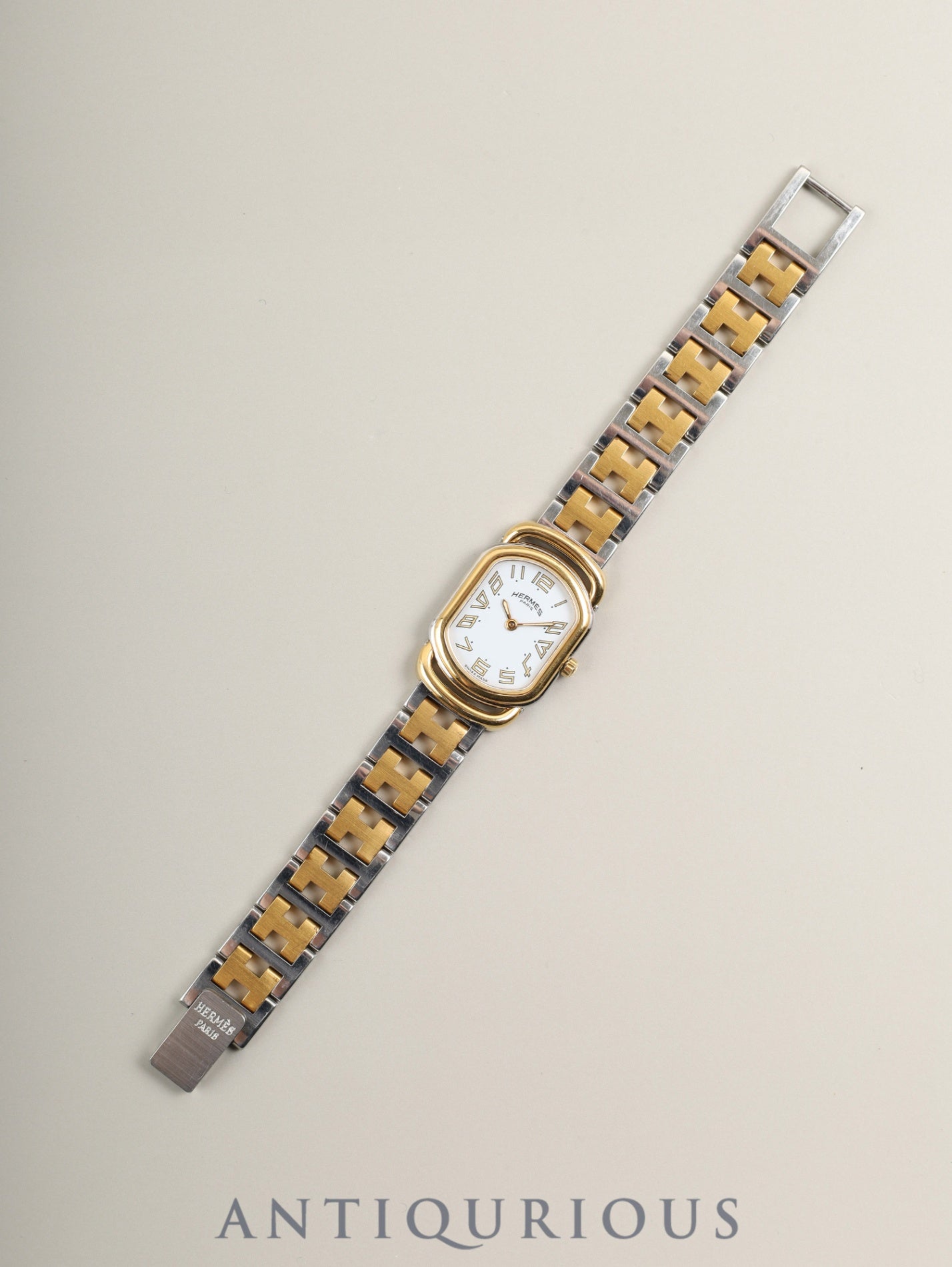 エルメス ラリー クォーツ Cal.976.001 SS/GP SS/GP ホワイト文字盤 オーバーホール済み