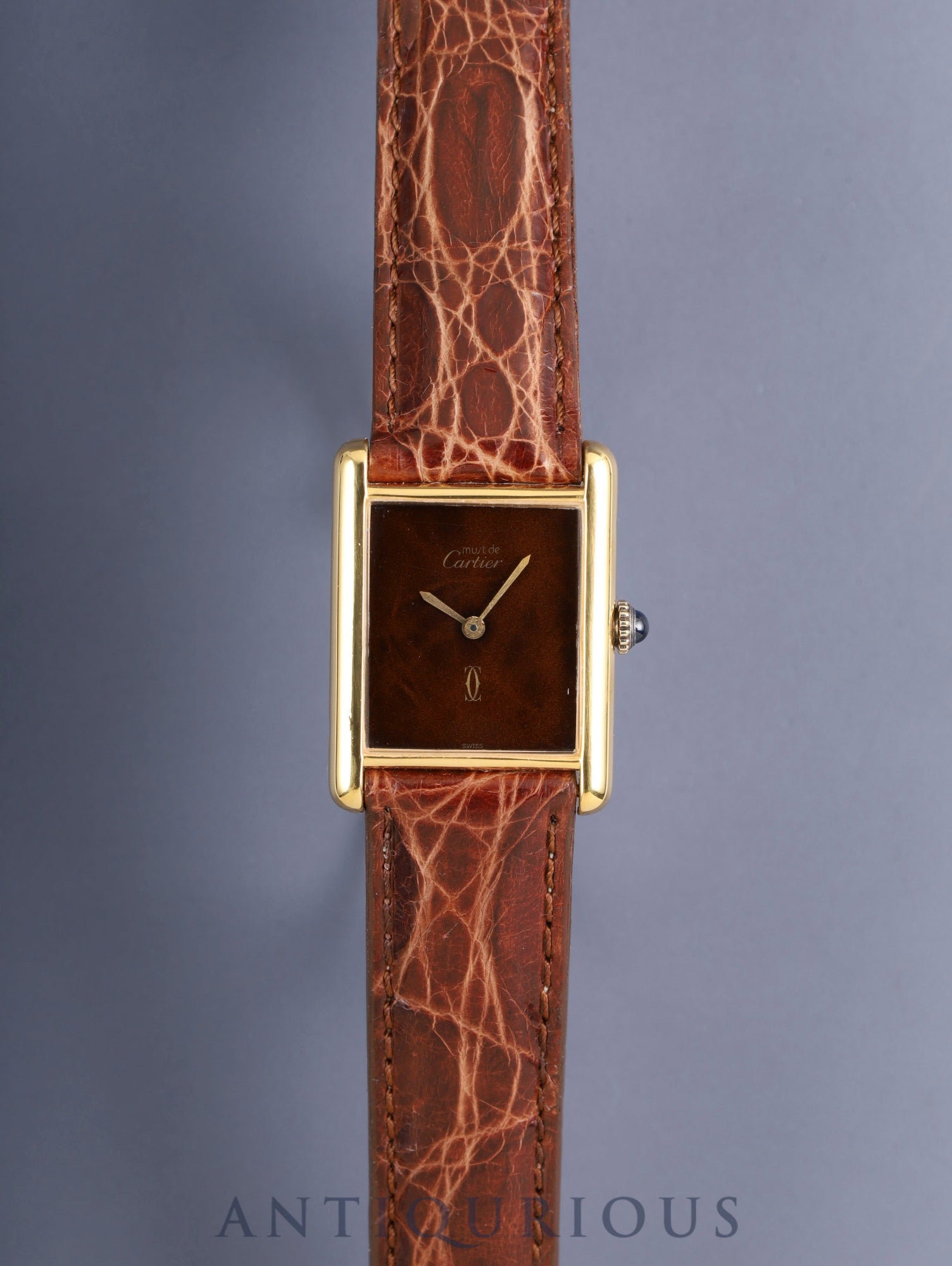 Cartier Must Tank LM Hand-wound Cal.78-1 SV925 Leather Original pin buckle (GP) Mahogany dial (SWISS inscription) Box Warranty (undated) Booklet Overhauled Polished