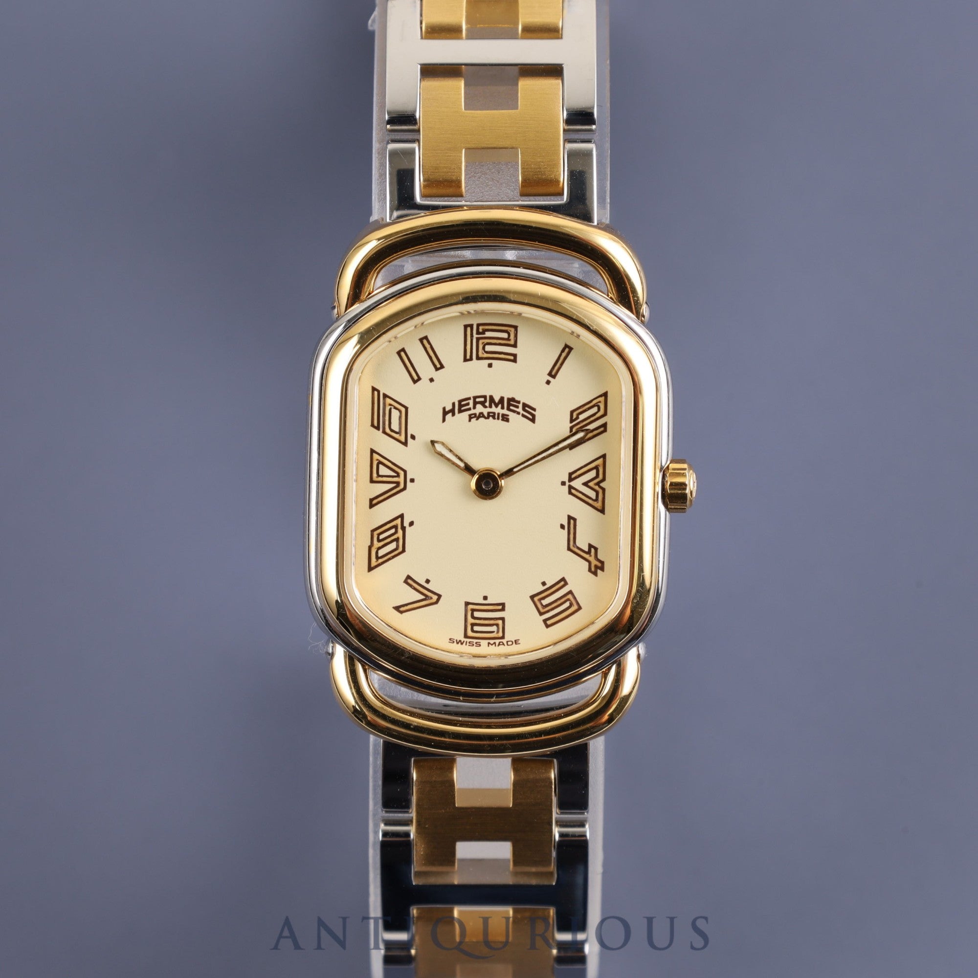 HERMES RALLYE RA1.210 Quartz Cal.976.001 SS/GP Gold Dial Overhauled