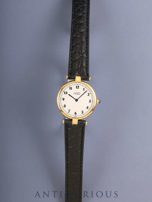 カルティエ マスト ヴァンドーム VLC LM 590003 クォーツ Cal.690 SV925 革 純正Dバックル（GP） アラビア文字盤（SWISS表記）オーバーホール済み