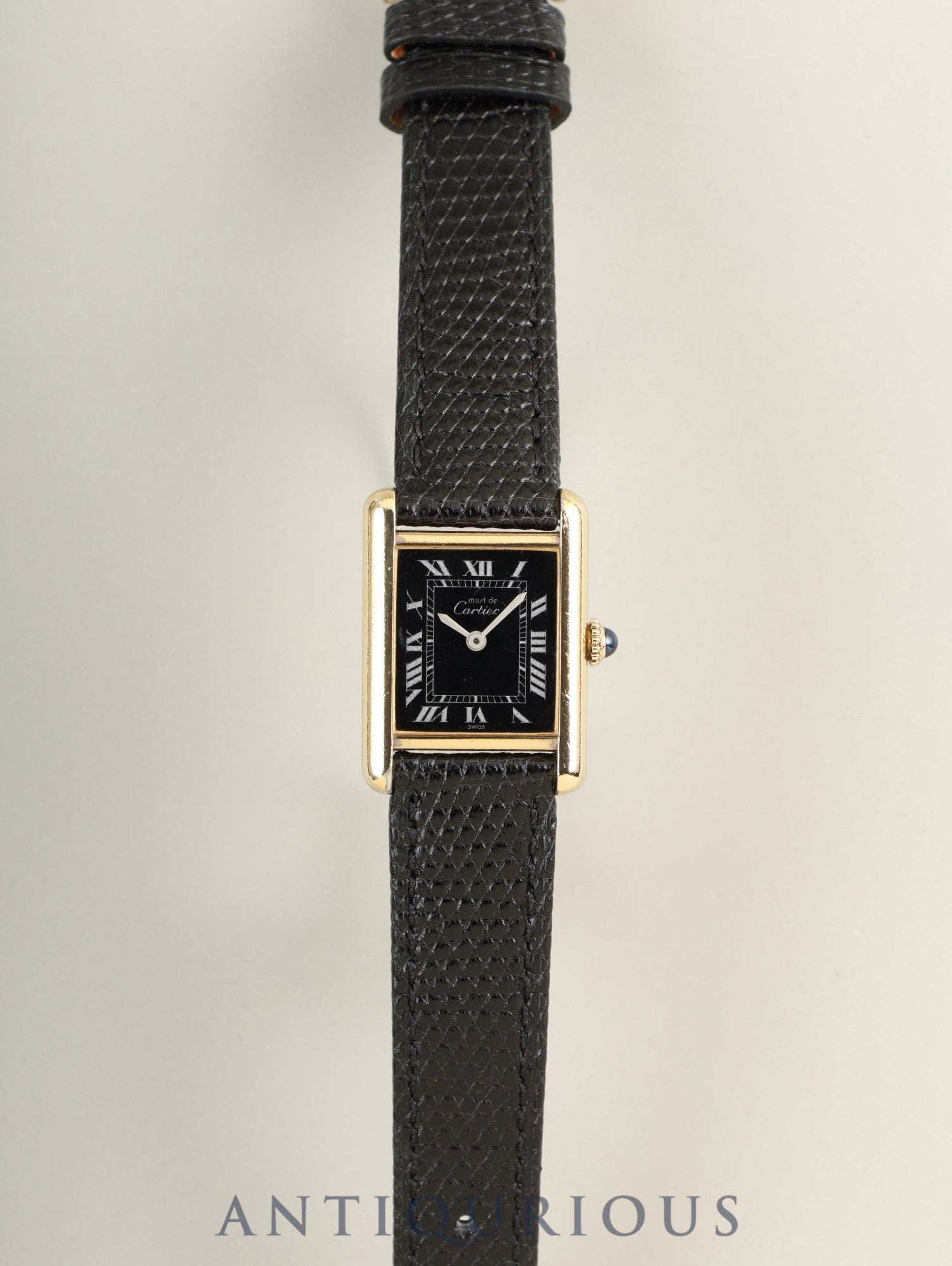 カルティエ マストタンク SM 手巻き Cal.78-1 SV925 革 純正ピンバックル（GP）ブラックローマン文字盤（SWISS表記 ）オーバーホール済み