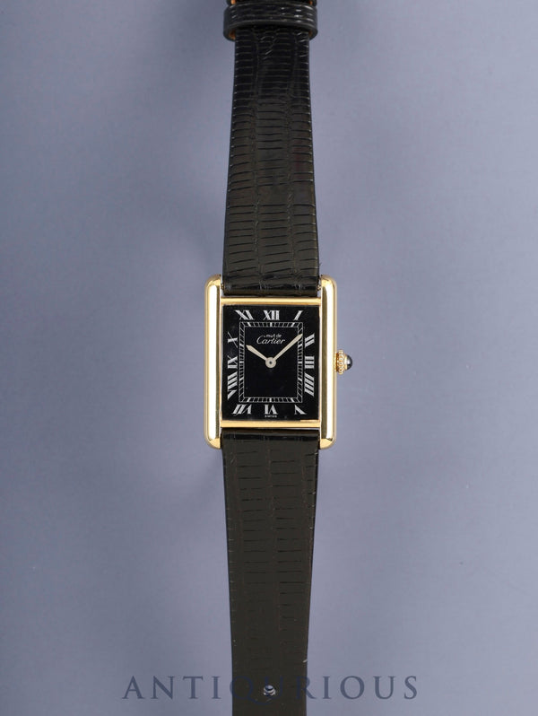 カルティエ マストタンク LM 手巻き Cal.78-1 SV925 革 純正ピンバックル（GP）ブラックローマン文字盤（SWISS表記） オーバーホール済み 新品仕上げ済み