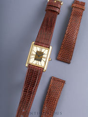 カルティエ マストタンク LM 6 81006 クォーツ SV925 革 純正尾錠（GP） クロワゾネ文字盤（SWISS表記）カルティエブティックにてコンプリートサービス済み