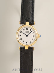 Cartier Must Vendome VLC SM W1002154 / 590004 Quartz Cal.- SV925 Leather Genuine GP Deployment Buckle Arabic Dial (SWISS marking) Box Warranty (1989) Complete Service at Cartier Boutique Polished