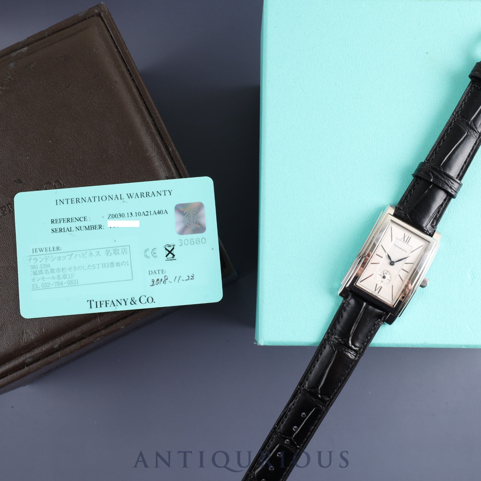 Tiffany Grand Small Second Z0030.13.10A21A40A Quartz Cal.980.163 SS Leather Genuine Buckle (SS) White Dial Box Warranty (2018) Overhauled