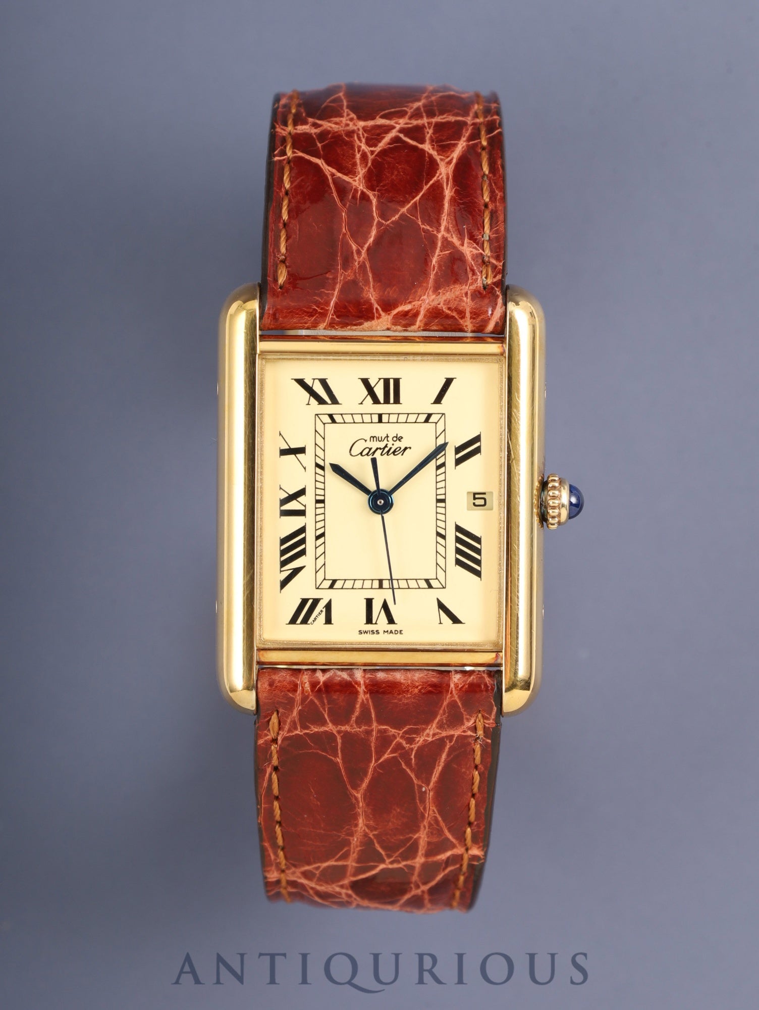 カルティエ マストタンク GM（XL） W1017454 / 2413 クォーツ Cal.687 SV925 革 純正Dバックル（GP）アイボリーローマン文字盤 （SWISS MADE表記） 箱 冊子 オーバーホール済み