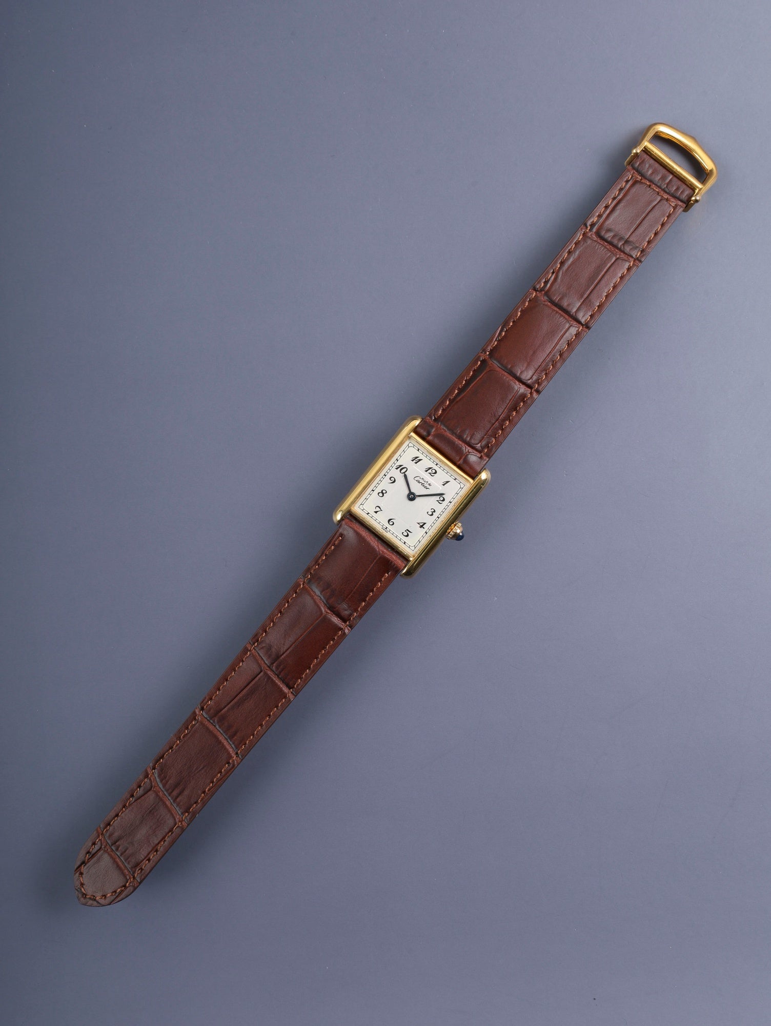 カルティエ マストタンク LM 590005 クォーツ Cal.90  SV925 革 純正Dバックル（GP）アラビア文字盤（SWISS表記） オーバーホール済み 新品仕上げ済み