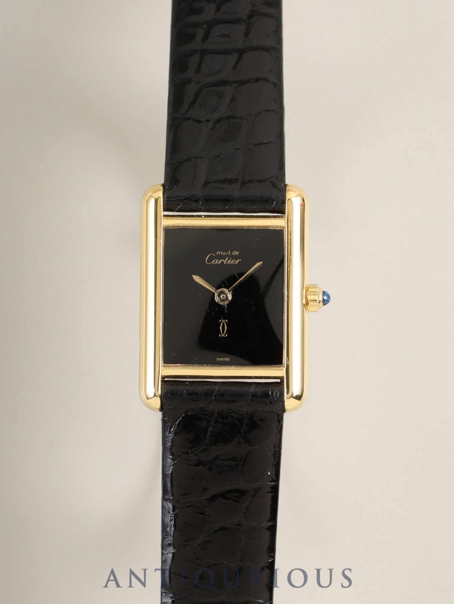 カルティエ マストタンク SM 3 66001クォーツ Cal.157 SV925 革 純正ピンバックル（GP）オニキス文字盤（SWISS表記）オーバーホール済み 新品仕上げ済み